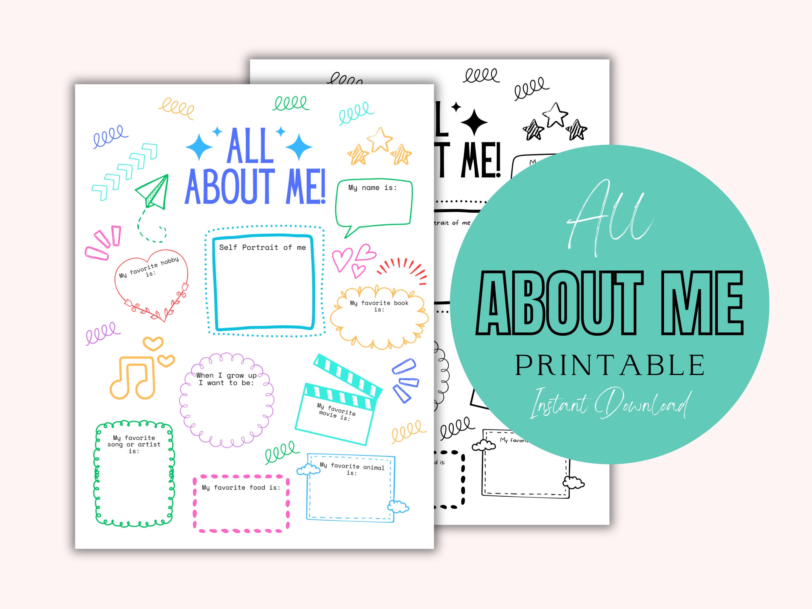 All about me worksheet printable activity for kids writing etsy