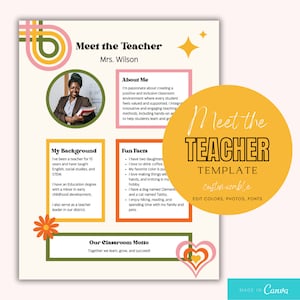 Retro meet the teacher, teacher template, back to school flyer, Teacher introduction, Teacher letter, Classroom newsletter