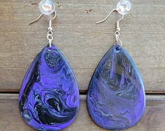 Purple Pearl Handmade Earrings, Wearable Art, Teardrop Dangle Earring Set, Great Gift