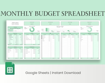 Haushaltsplaner für Google Sheets, monatliche Budgetvorlage, Haushaltsplaner für den Personalbudget und Rechnungskalender