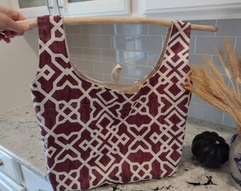 Trellis merlot cotton canvas-Reusable, eco-friendly, grocery bag, tote, washable, cotton, canvas, lunch bag, library bag