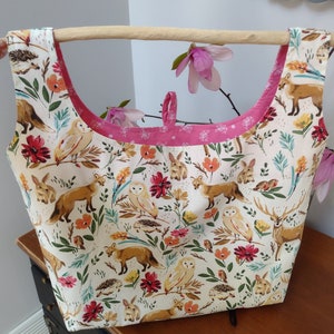 Woodland whimsy cotton canvas-Reusable, eco-friendly, grocery bag, tote, washable, cotton, canvas, lunch bag, library bag