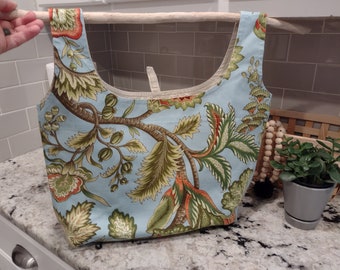 Jacobean Aquamarine cotton canvas-Reusable, eco-friendly, grocery bag, tote, washable, cotton, canvas, lunch bag, library bag