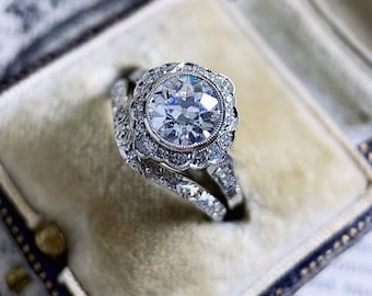 1880s Antique Edwardian 3 Ct Round Diamond Art Deco Bridal Set Vintage Engagement Ring Set In 925 Sterling Silver Exquisite Retro Bridal Set