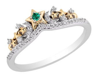 Enchanted Disney Fine Jewelery Emerald and Diamond Tinker Bell Ring Stunning Stylish Wedding Band Anniversary Gifts Luxurious Designer Ring