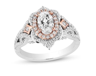 Enchanted Disney Aurora Bague de fiançailles avec cadre orné de diamants taille ovale en argent sterling bicolore Bague maléfique Disney Bague extraordinaire