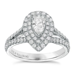 Vera Wang Love Collection Pear shaped Diamond Double Halo Engagement Ring in Sterling Silver Attractive Ring Antique Ring Remarkable Ring Etsy