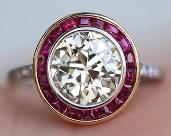 Incroyable bague de fiançailles diamant rubis de style Art déco en argent sterling solitaire serti clos vintage Art déco propose des bagues de fiançailles pour femme