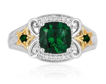 Verzauberte Disney Tinker Bell Antike Smaragdschliff Topas Verlobungsring in Sterling Silber Split Schaftring Disney schillernde Diamant-Stern-Ring