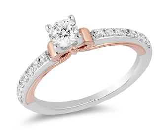 Bague de fiançailles intemporelle diamant blanc neige Enchanted Disney en argent sterling bicolore Bague noeud antique Bague torsadée magique sophistiquée