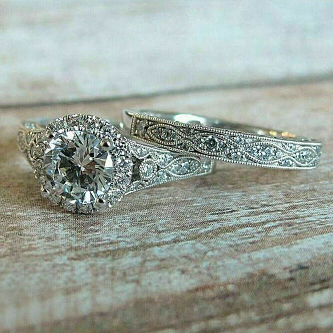 Art Deco Diamond Vintage Style Engagement Ring Set Edwardian European ...