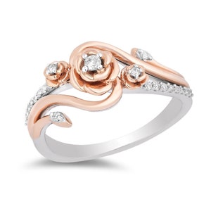 Enchanted Disney Belle Jasmin Diamond Rose Frame Engagement Ring in Sterling Silver Sparkling Propose Ring Amazing Lovely Ring Splendid Ring