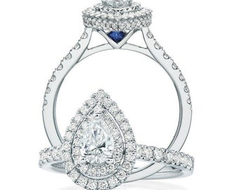 Vera Wang Love Collection Beautiful Pear-Shaped Diamond Double Halo Engagement Ring in Sterling Silver Lovely Propose Ring Anniversary Gift