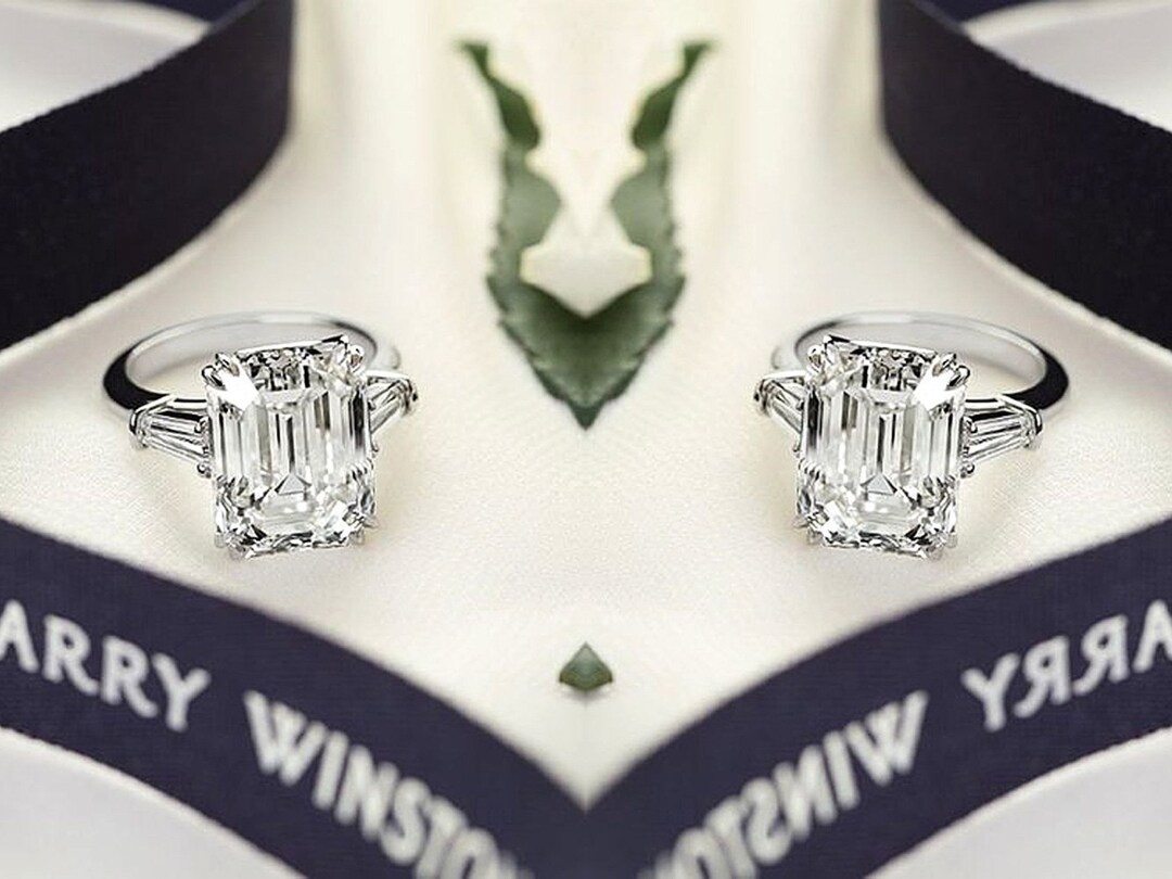 Harry Winston Inspired Antique Emerald Engagement Ring Celebrity Ring