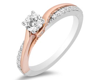 Bague de fiançailles torsadée diamant 1/10 carat Moana Disney Enchanted en or bicolore 14 carats Bague design moderne Bague charmante Bague extraordinaire