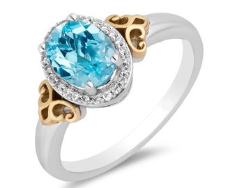 Betoverde Disney Zwitserse blauwe topaas jasmijnring Prachtige verlovingsring met diamanten lijst in handgemaakte sterlingzilveren ring Aantrekkelijke ring