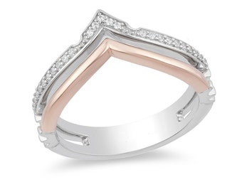 Enchanted Disney Aurora 1/10 CT Diamond Crown Ring in 14K Rose Gold and Sterling Silver Disney Wedding Band Handcrafted Ring Majestic Ring