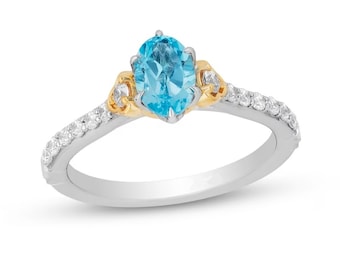 Enchanted Disney Jasmine Oval Swiss Blue Topaz and Diamond Engagement Ring Beautiful Design Ring Disney Aladdin Ring Stunning Stackable Ring