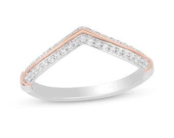 Enchanted Disney Aurora 1/10 CT Diamond Contour Wedding Band in 14K Rose Gold & Sterling Silver Disney Crown Ring Stunning Engagement Ring