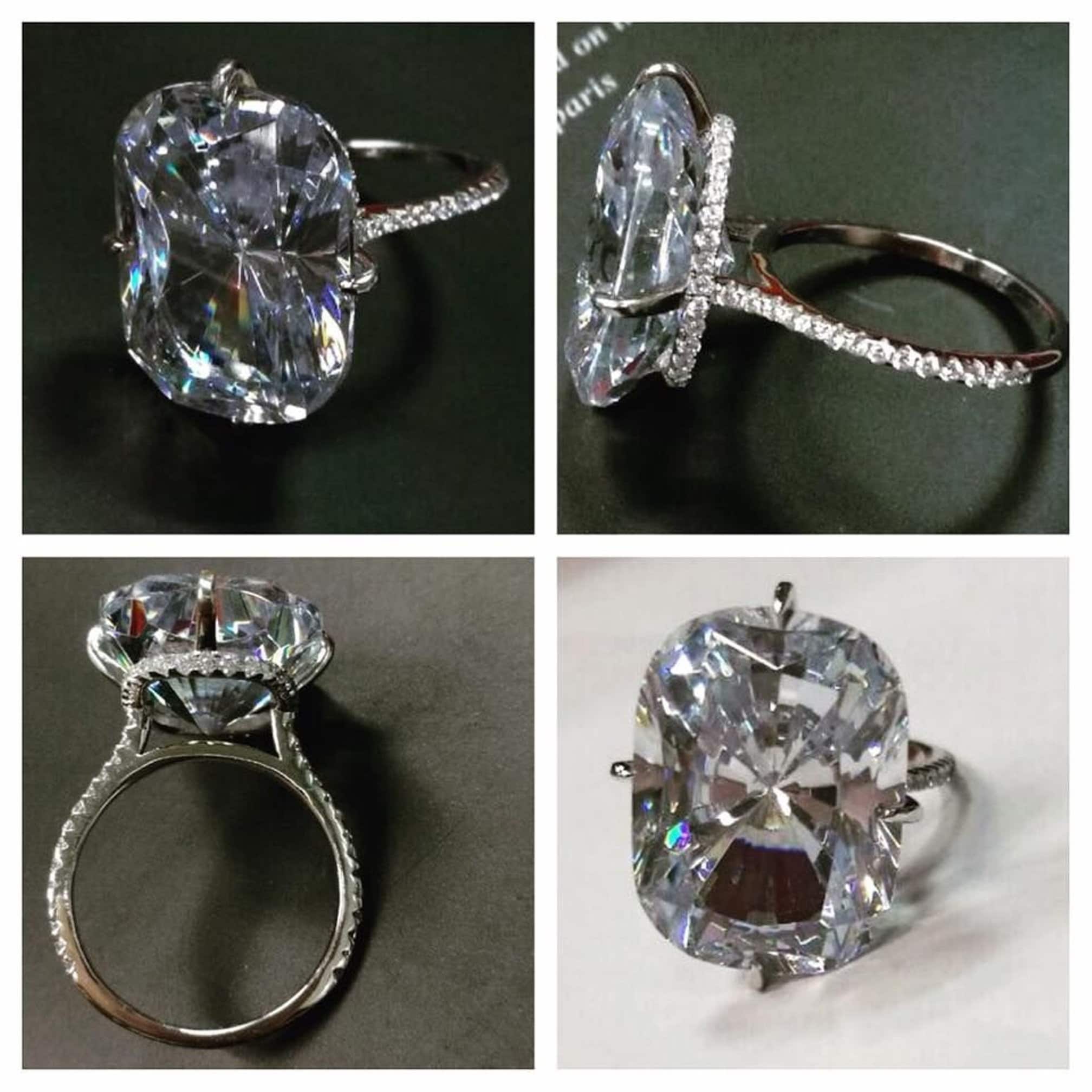 Kim Kardashian Inspired Cushion Cut Diamond Engagement Ring in Sterling  Silver Celebrity Engagement Ring Awesome Ring Gorgeous Rings for Her - Etsy, image size:2016x2016