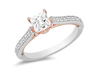 Enchanted Disney Majestic Princess-Cut Diamond Crown Style Bague de fiançailles Bague scintillante Solitaire Proposer une bague en argent sterling 925