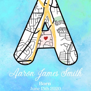 mapas personalizados, impressões digitais, arte de parede, presentes de chá de bebê, presentes de bebê, presentes de aniversário, mapas de letras personalizados, arte de parede personalizada, para quartos de crianças