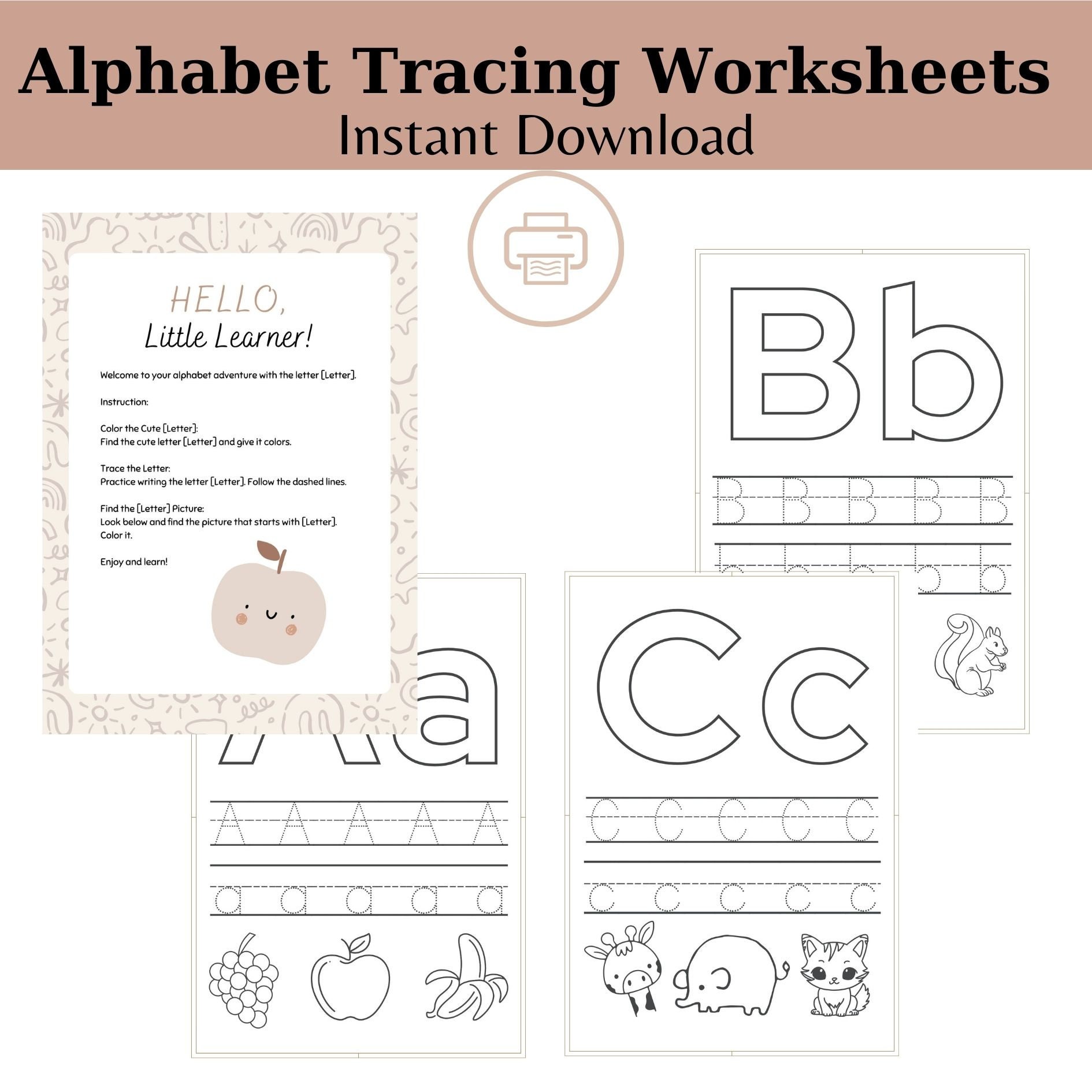 Alphabet Tracing Worksheets AZ / ABC Tracing Workbook /handwriting