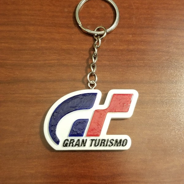 Porte-clés avec logo Gran Turismo imprimé en 3D (blanc/bleu et rouge)