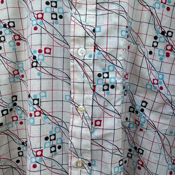 1970s Abstract Atomic Print Retro Button Up/ Medi… - image 6