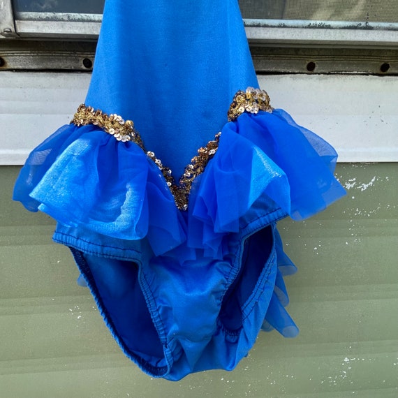 1970s Dance Leotard with Gold Sequence, and Waist Cut… Gem