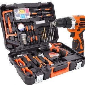 16.8V Cordless Orange Drill Set, 153 Pcs Tool Kit for Home, Professional Household Tool Sets, Garden Office Home Repair, Gift