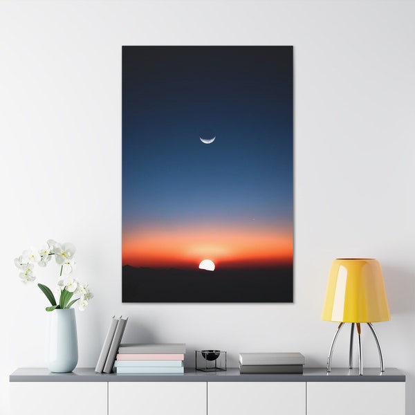 Rato Ra Chandra Surya - Nepali National Symbol, Beautiful Sunrise with Moon, Landscape Photography, Nepal Wall Art for Home Decor