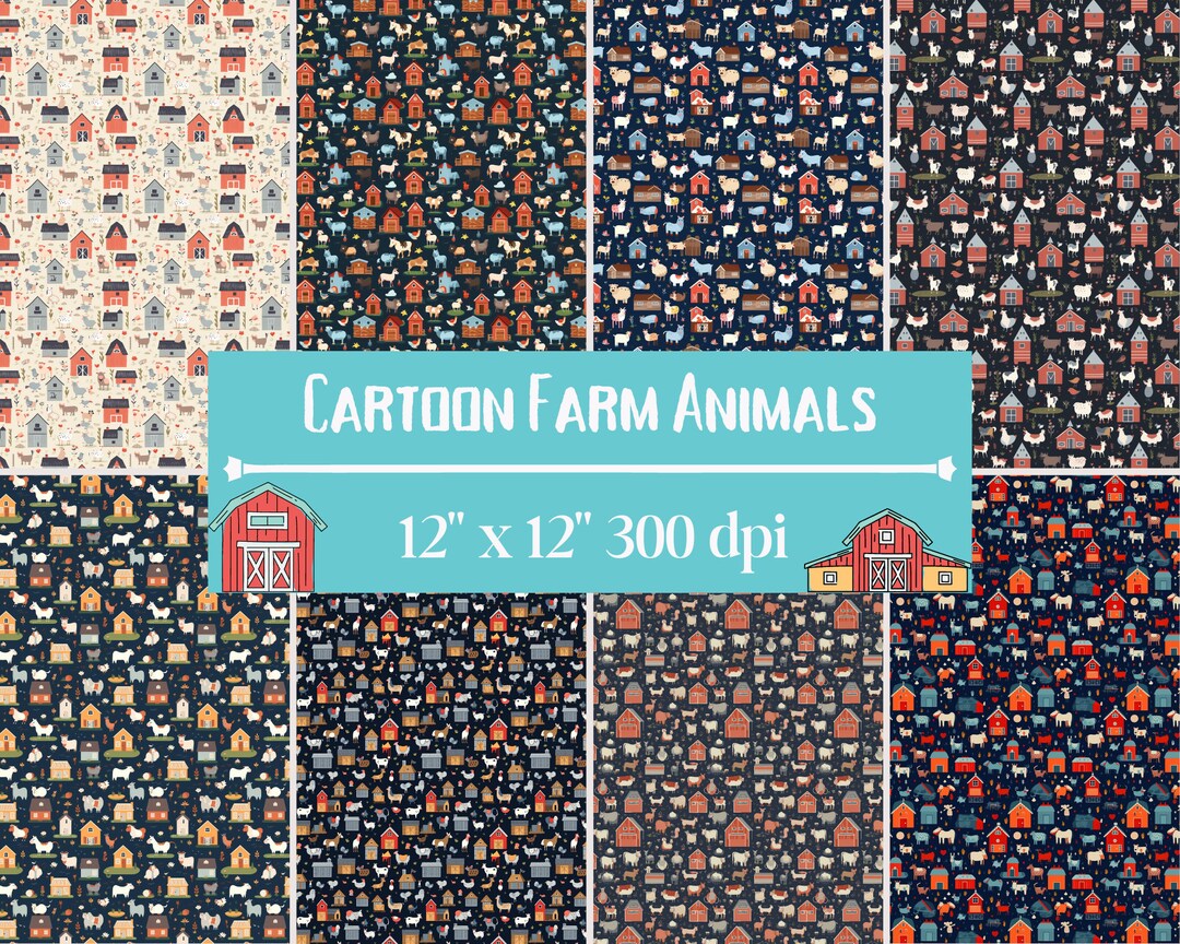 Cartoon Farm Animals 8 Digital Farm Animal Tiles Designs for Etsy