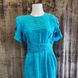 1980s Blue Silk Dress