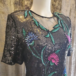 Black Flower Print Stenay Sequin Blouse