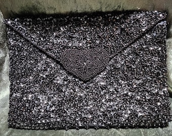 Black Bead and Sequin Clutch