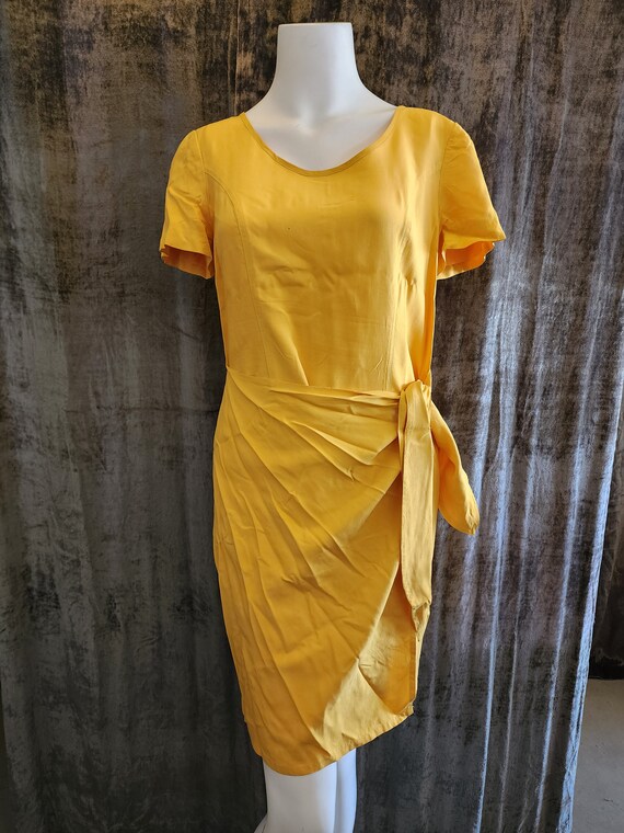 Yellow Silk Wrap Dress - image 3