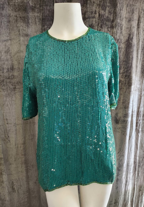 Teal Sequin Blouse