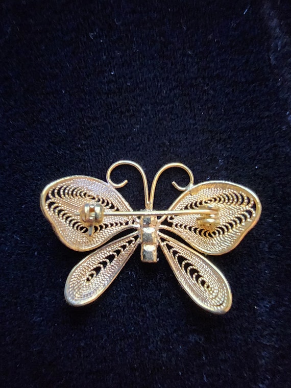 Gold Tone Butterfly Brooch - image 3