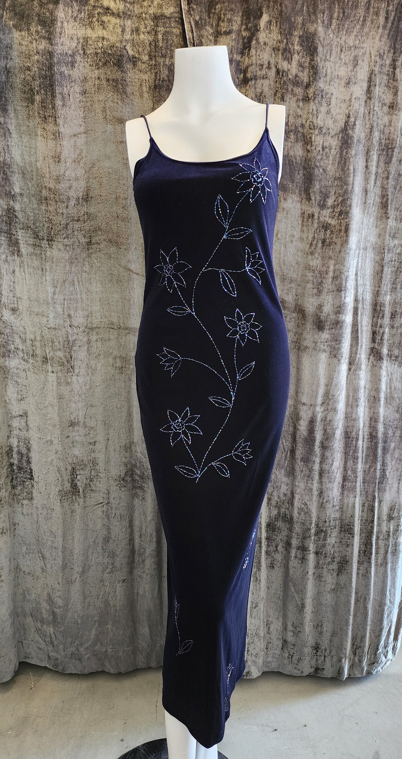 Blue Velvet Floral Knit Dress