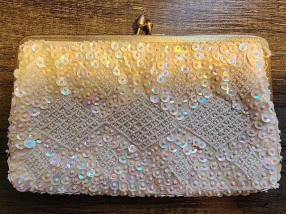 Cream Colored Bead and Sequin Purse - image 3