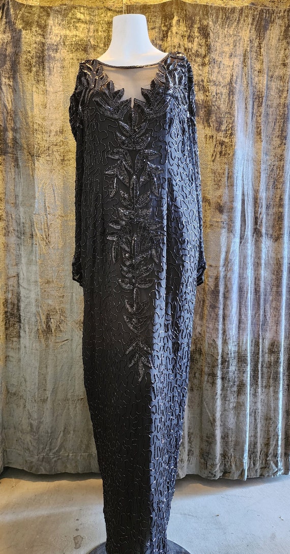 Black Beaded Evening Gown - image 5