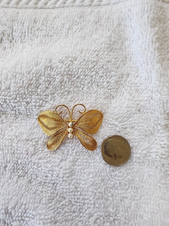 Gold Tone Butterfly Brooch - image 4