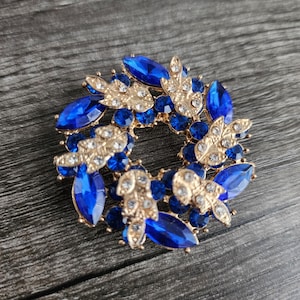 Blue Rhinestone Brooch