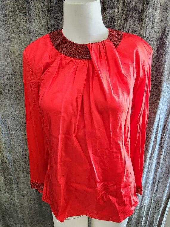 Red Silk Beaded Blouse