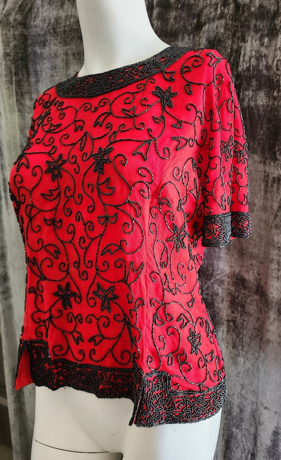 Red and Black Stenay Beaded Blouse