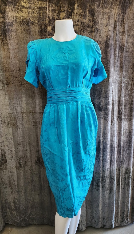 1980s Blue Silk Dress