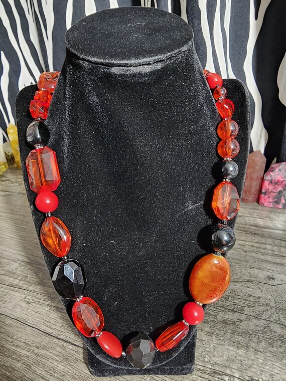 Vintage 1990's Red and Black Necklace - image 4