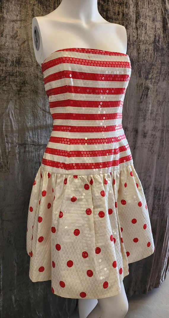 1980s Red and White Striped Dress