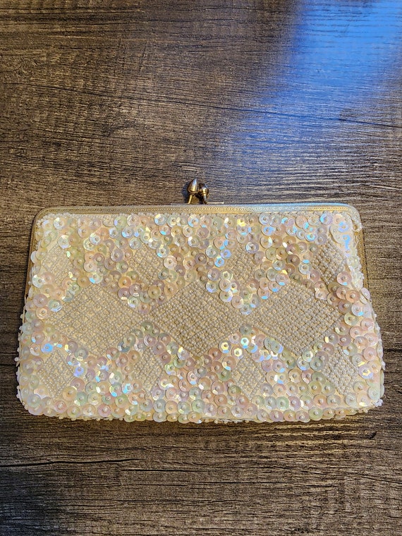 Cream Colored Bead and Sequin Purse - image 2